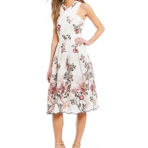 Antonio Melani Floss Floral Print Eyelet Cross Front Midi Dress